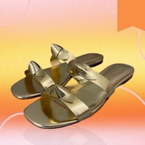 J Crew Sandals Womens 10 Double Knot Metallic Gold Beach Slides Flats EUC